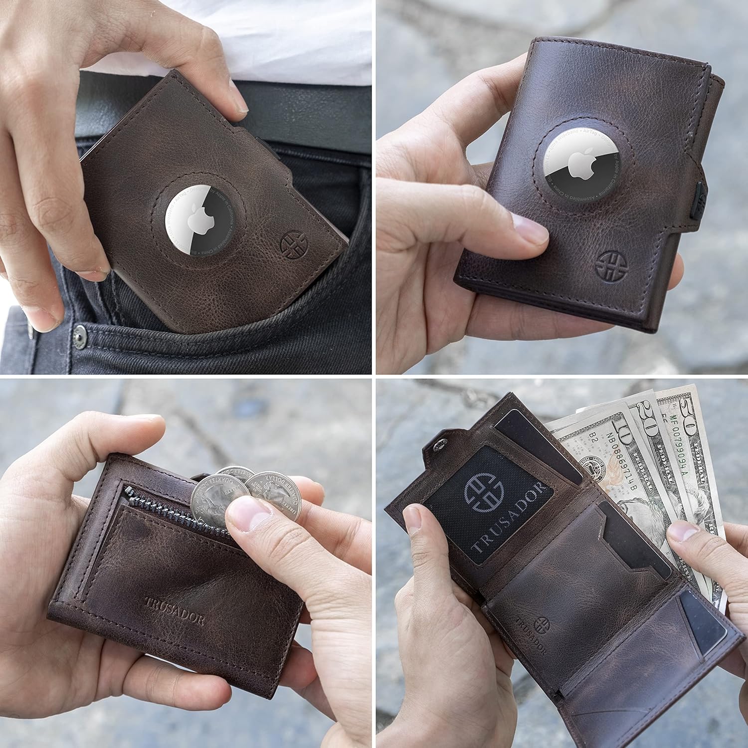 Geldbörse AirTag 'Verona' - Leder-Wallet mit AirTag- & Münzfach