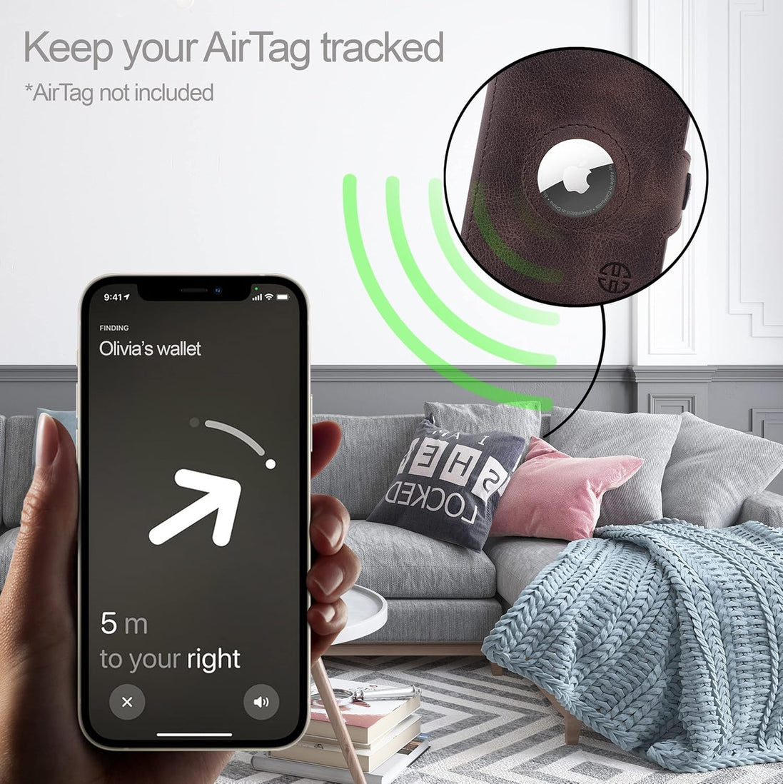 Geldbörse AirTag 'Verona' - Leder-Wallet mit AirTag- & Münzfach