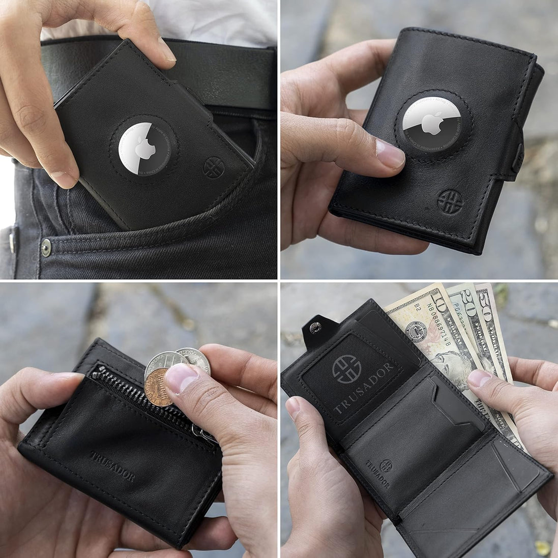 Geldbörse AirTag 'Verona' - Leder-Wallet mit AirTag- & Münzfach