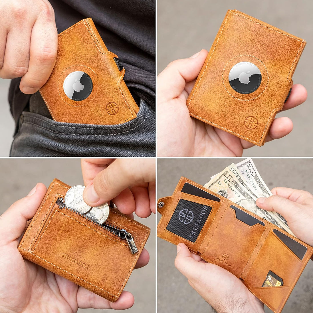 Geldbörse AirTag 'Verona' - Leder-Wallet mit AirTag- & Münzfach