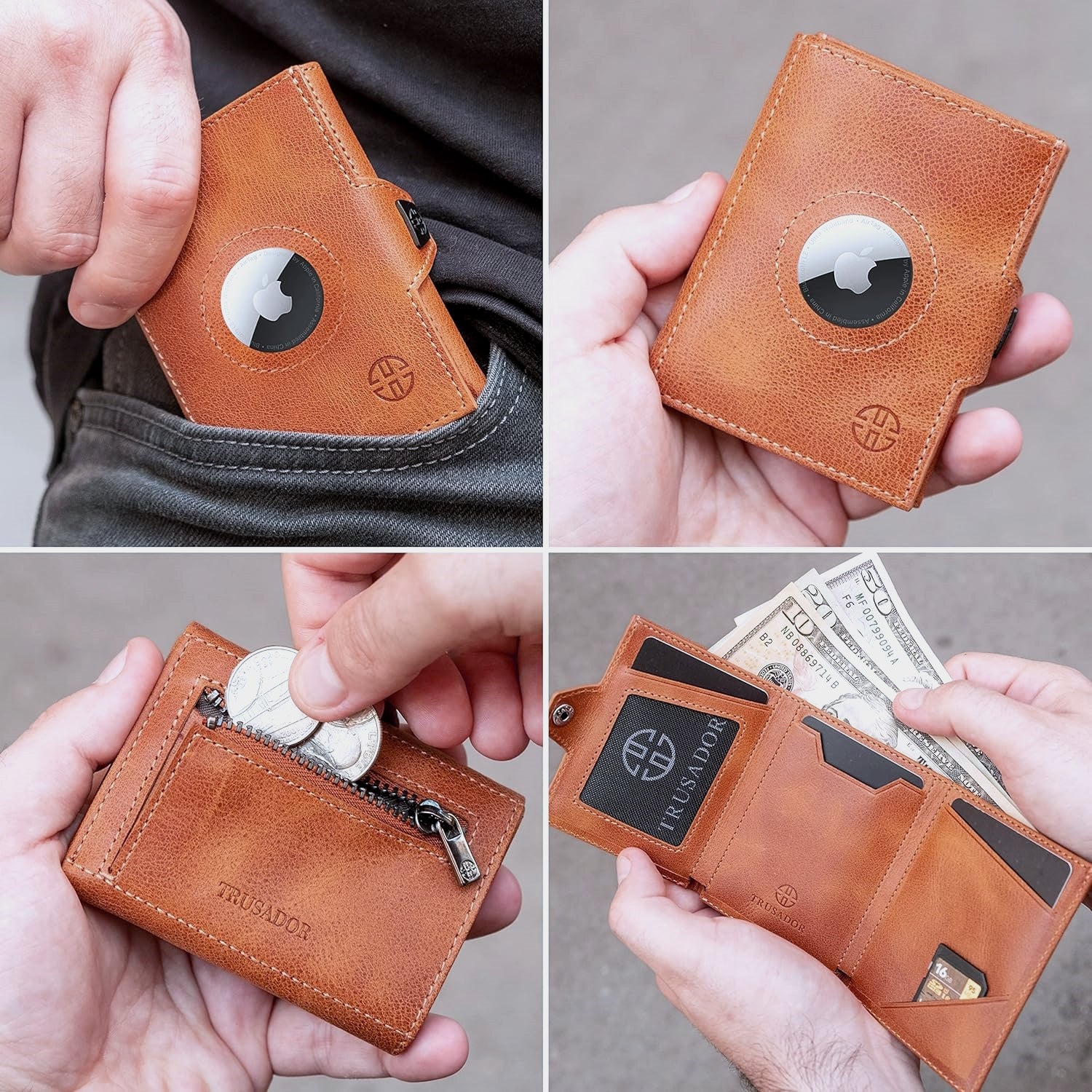 Geldbörse AirTag 'Verona' - Leder-Wallet mit AirTag- & Münzfach