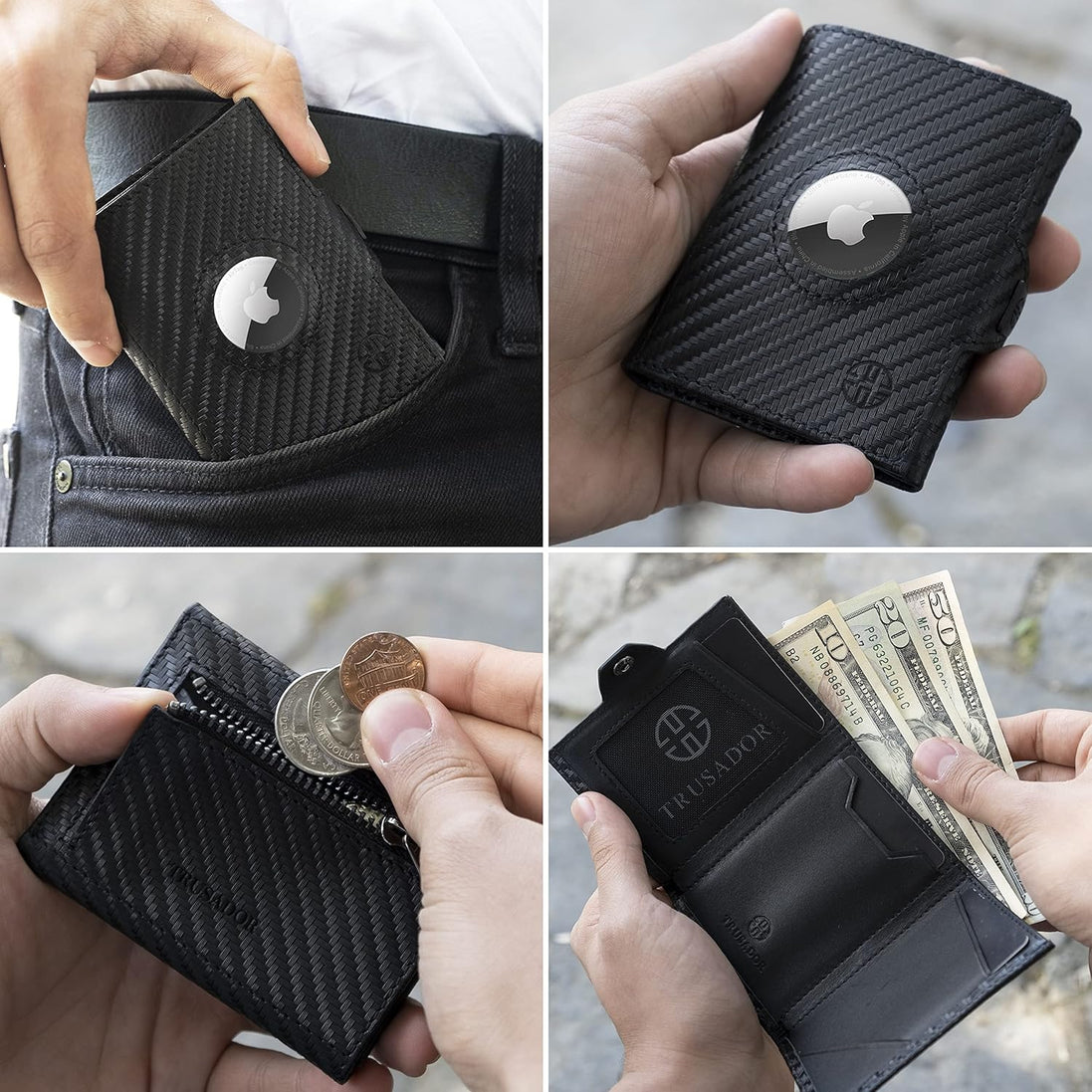 Geldbörse AirTag 'Verona' - Leder-Wallet mit AirTag- & Münzfach