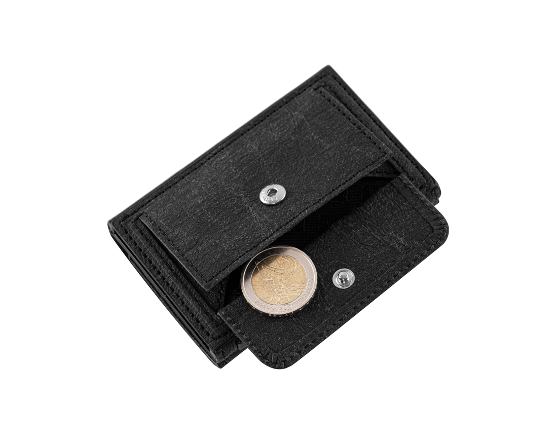 Geldbörse 'Lasse' - Minimalistisches Card Holder Wallet Schwarz – Zertifiziert Vegan aus Premium-Papierleder