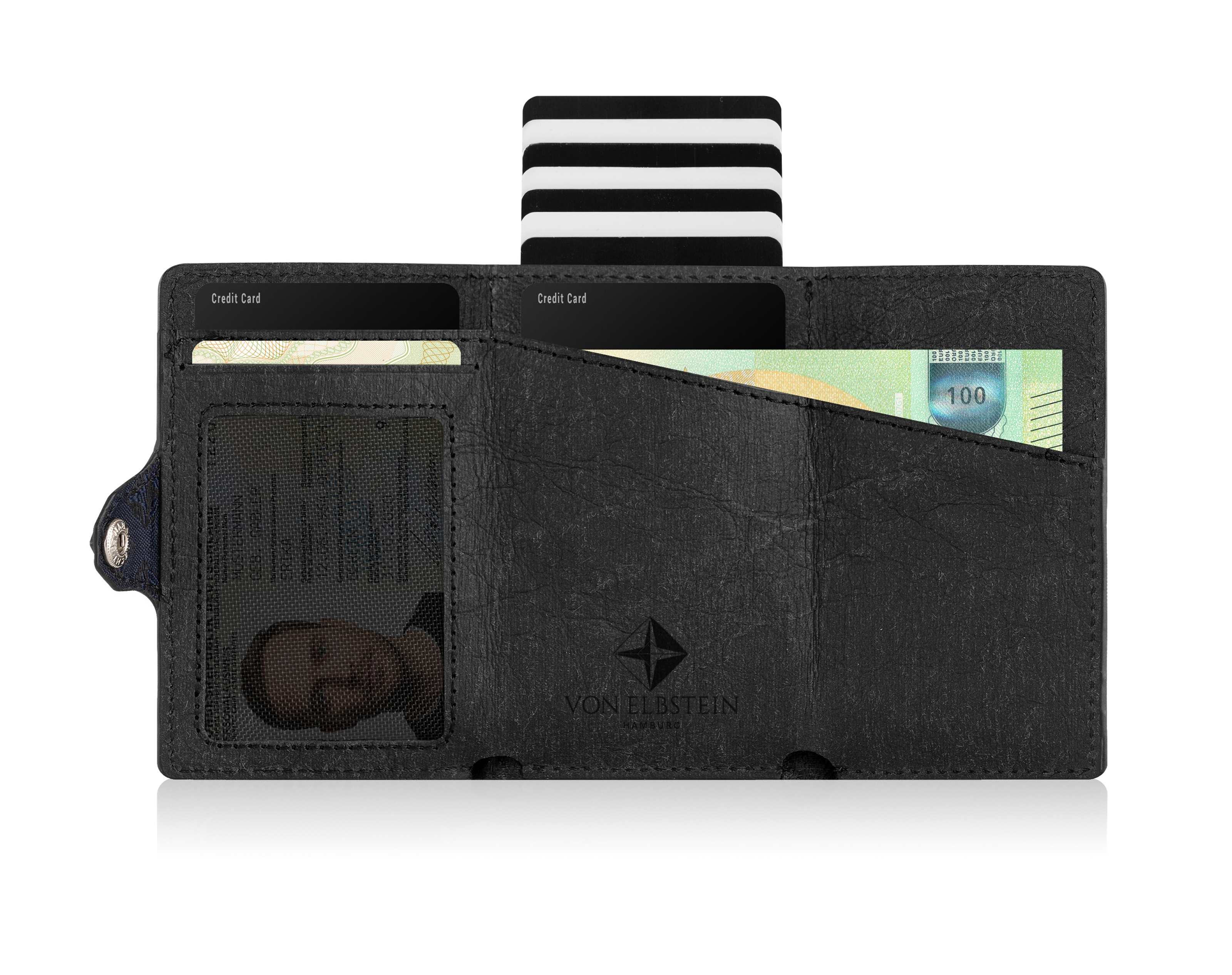Geldbörse 'Lasse' - Minimalistisches Card Holder Wallet Schwarz – Zertifiziert Vegan aus Premium-Papierleder
