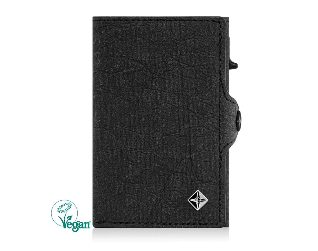 Geldbörse 'Lasse' - Minimalistisches Card Holder Wallet Schwarz – Zertifiziert Vegan aus Premium-Papierleder