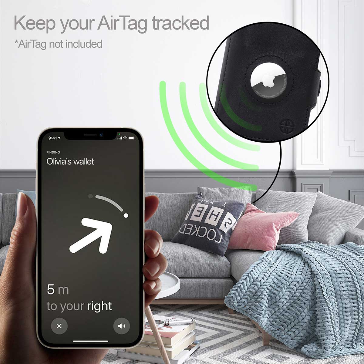Geldbörse AirTag 'Verona' - Leder-Wallet mit AirTag- & Münzfach